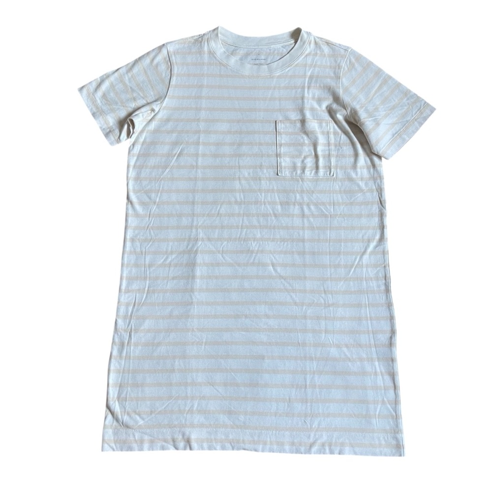 Everlane White & Tan Striped The Organic Cotton Weekend Tee Dress US S